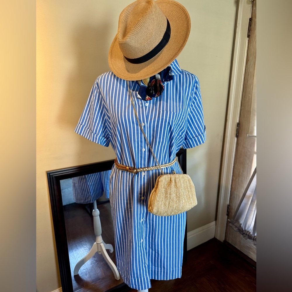 NWT Old Navy Blue and White Striped Mini Shirt Dress Sz L